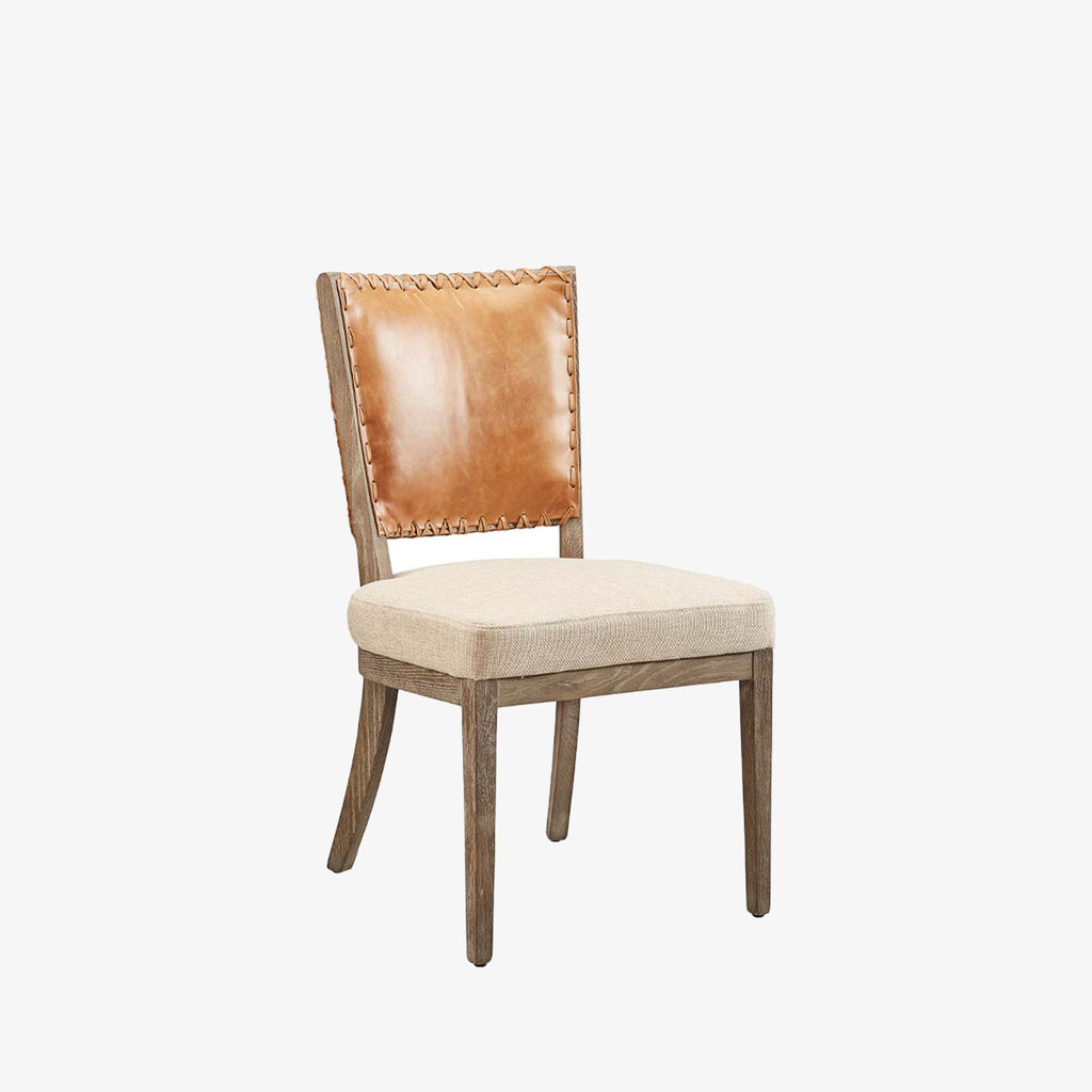 Dining chair with linen seat and leather back rest