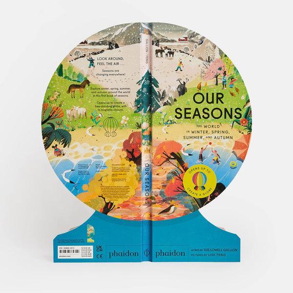 Inside pages of book titled 'Our Seasons: The World in Winter, Spring, Summer, and Autumn' on a white background by Phaidon