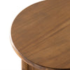 Stained acacia wood round end table with two rounded legs by four hands furniture on a white background 