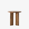 Stained acacia wood round end table with two rounded legs by four hands furniture on a white background  Edit alt text