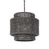 Hand woven charcoal grey Palecek Brunswick Outdoor Drum Pendant light on a white background