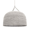 Palecek Green Oaks Oversized Pendant with a core rattan frame accented with whitewash  rope details and nickel finished chain on a white background 