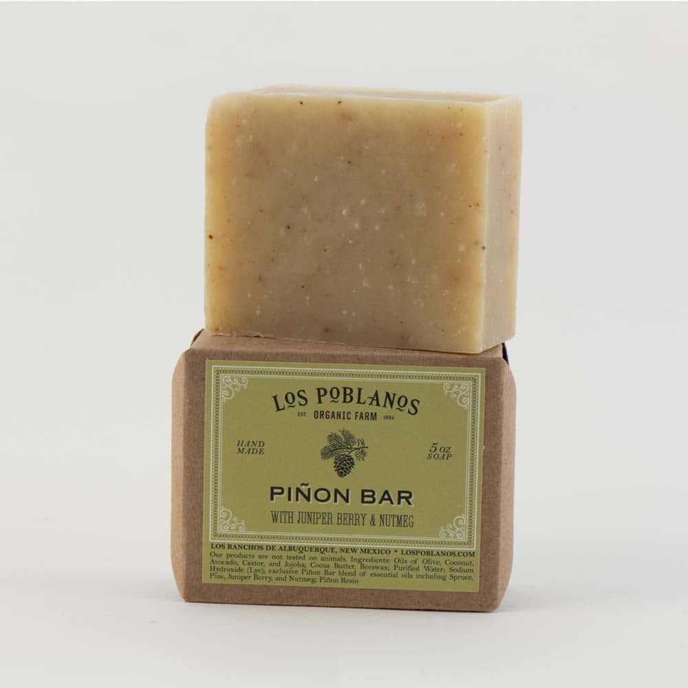 Los Poblanos pinon bar bath soap on a white background