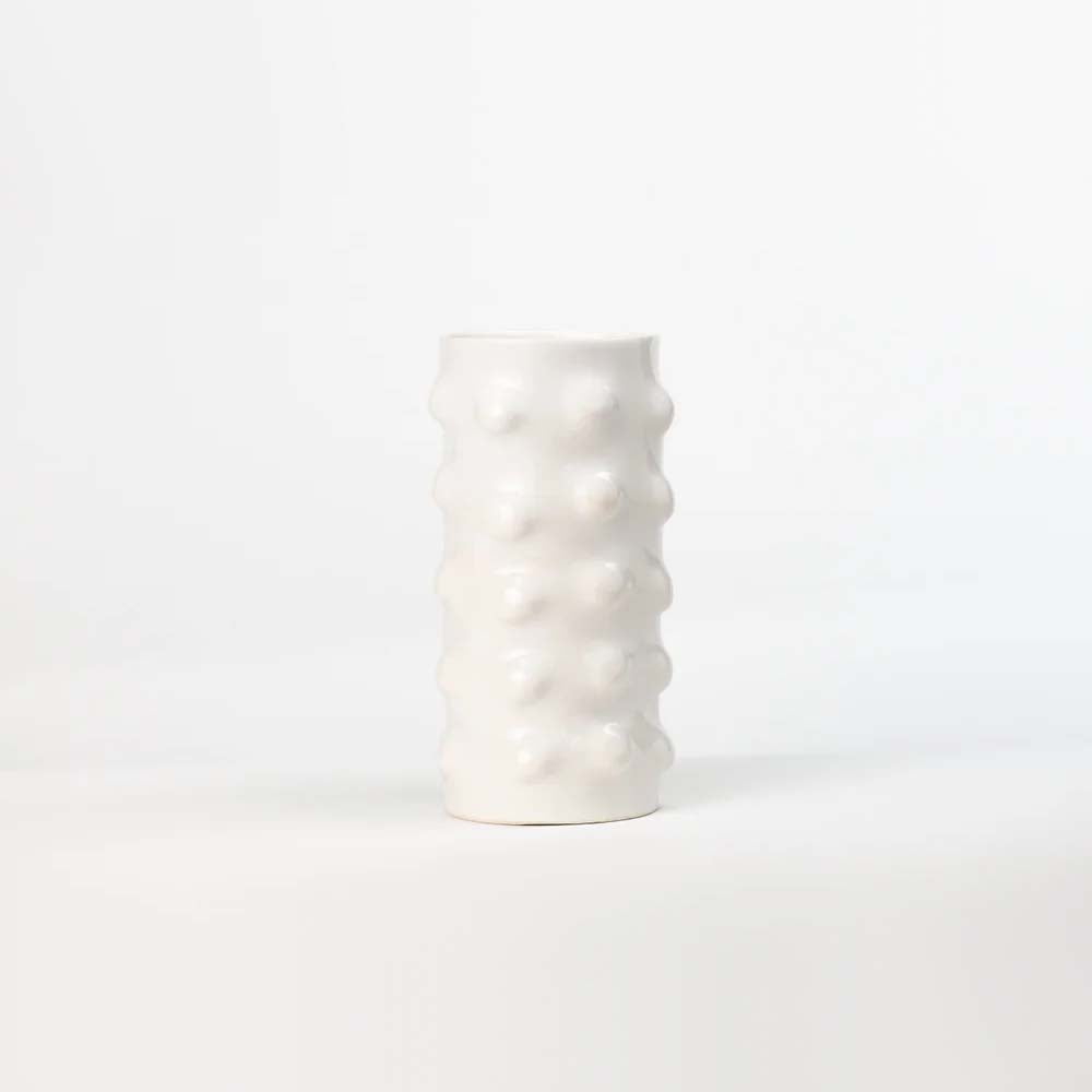 Stephanie Grace ceramics medium polka dot vase on a white background