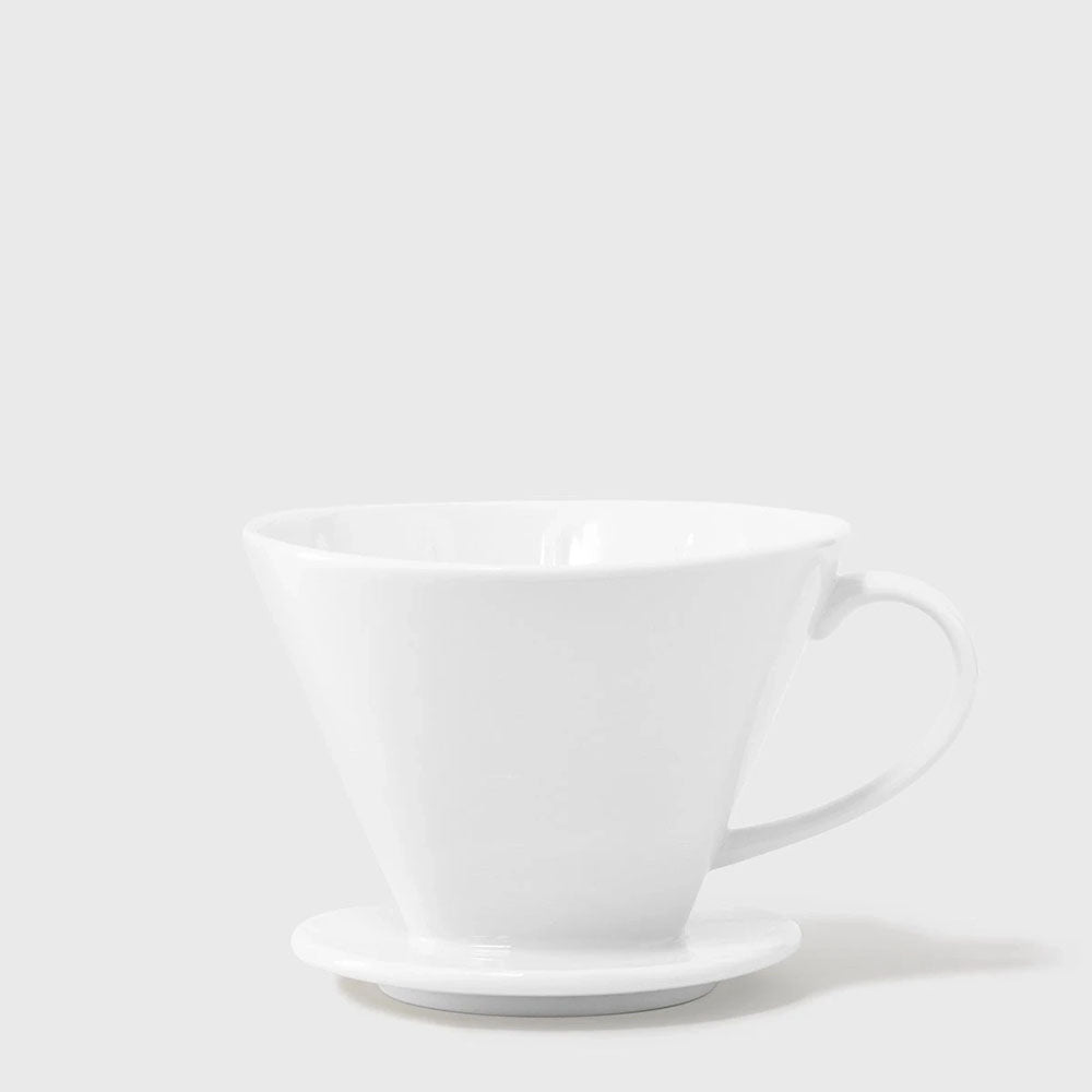 white pour over coffee maker on a white background