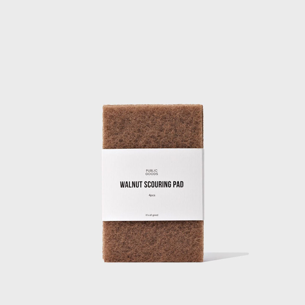walnut scouring pads on a white background
