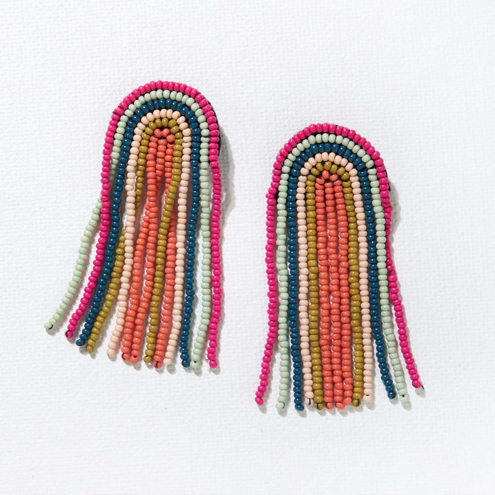 INK + ALLOY Rainbow Rainbow Fringe Seed Bead Earrings on a white background