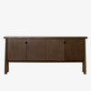 Dark wood 'Renaud' side board with four doors and fingerhole pulls by four hands furniture on a white background