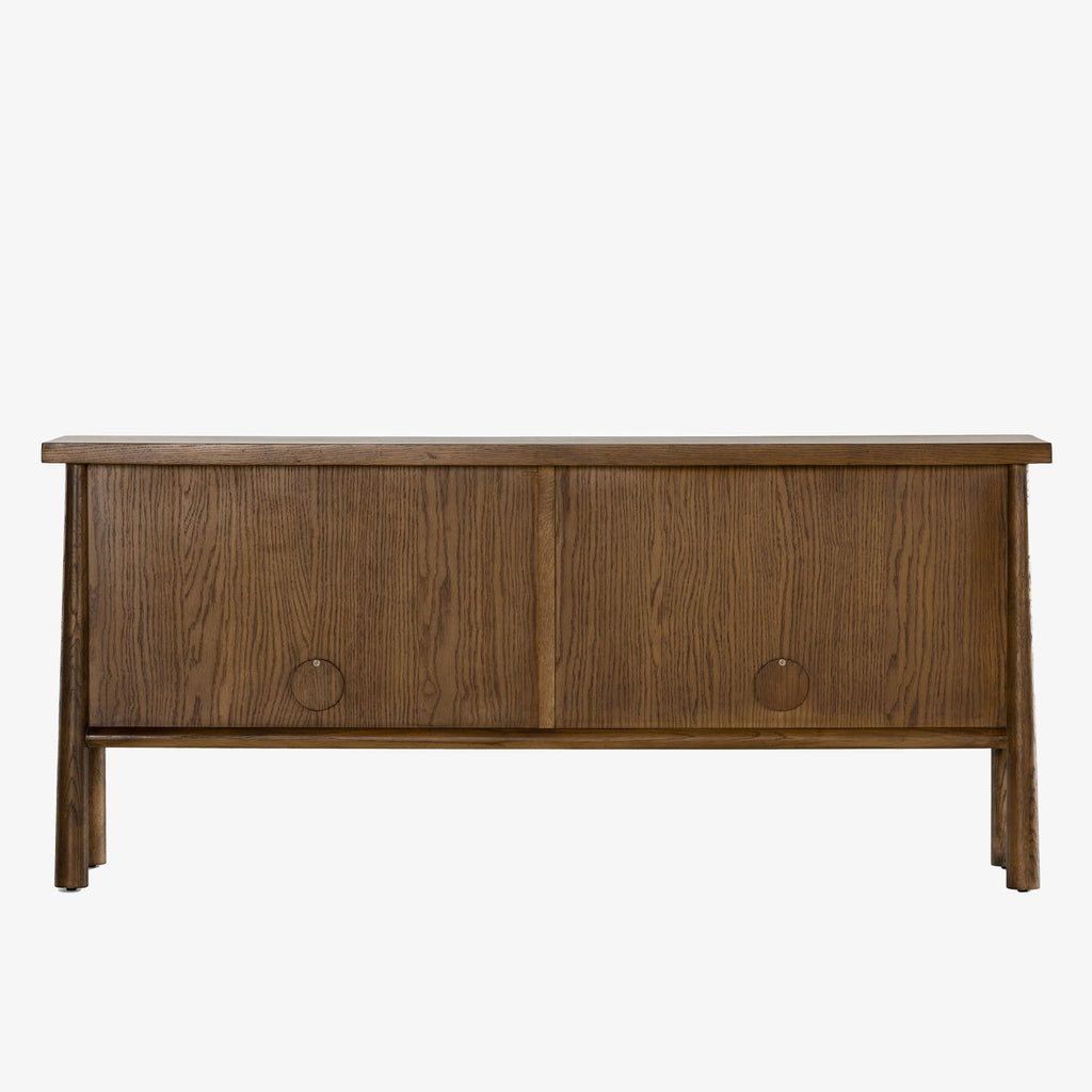 Dark wood 'Renaud' side board with four doors and fingerhole pulls by four hands furniture on a white background