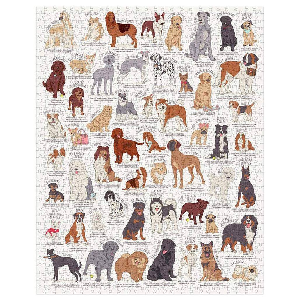 1000 piece dog breed puzzle assembled on a white background