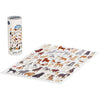 Illustrated dog puzzle on a white background next to package tube