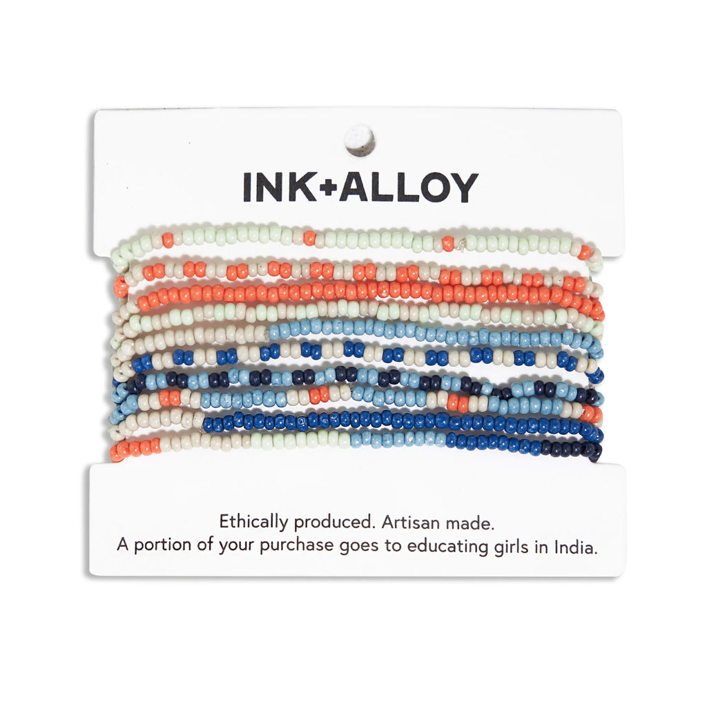 nk and Alloy ten strand coastal 'Sage' stretch bracelets on a white background