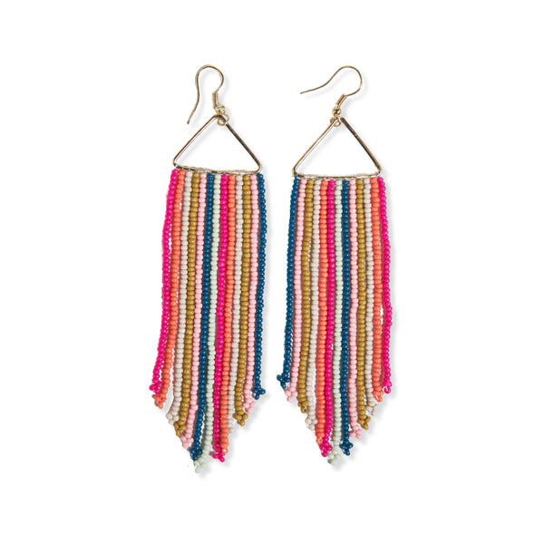 Ink and alloy brand 'Emilie' rainbow stripe earrings on a white background