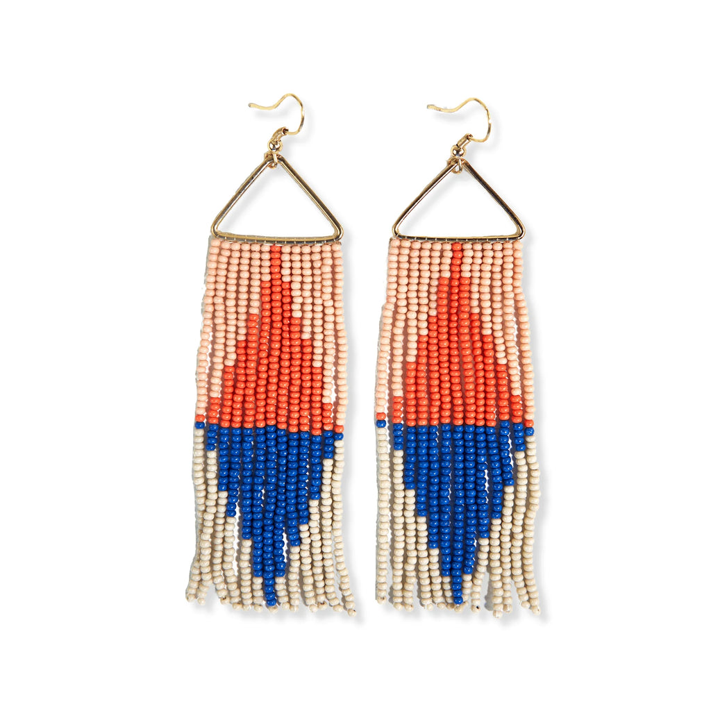 Ink and Alloy brand 'Brooke' diamond beaded earrings in 'coastal' blue orange and cream colors on a white background