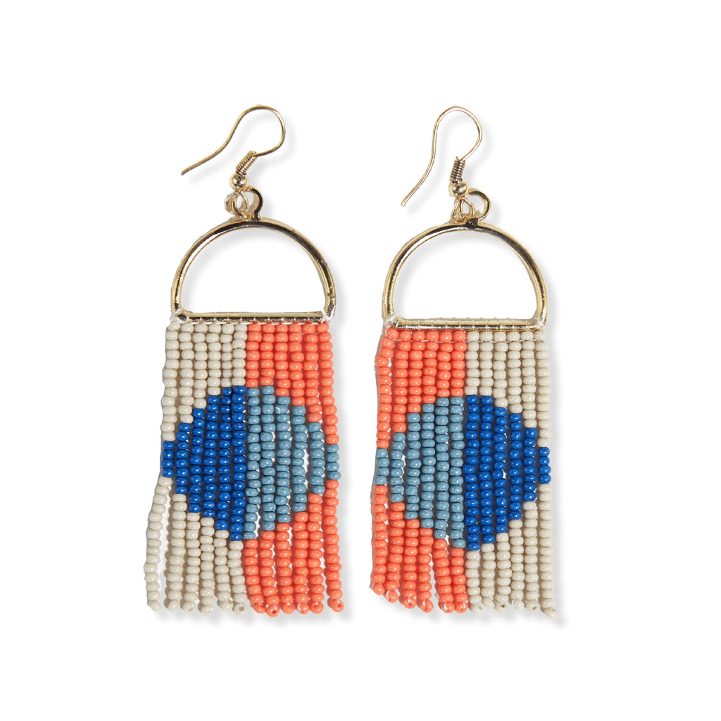 Ink and Alloy brand 'Allison' beaded earrings with coral blue and cream in circle pattern on a white background