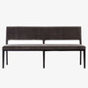 Four hands furniture brand washed velvet dining bench with grey fabric seat and dark wood legs on a white background