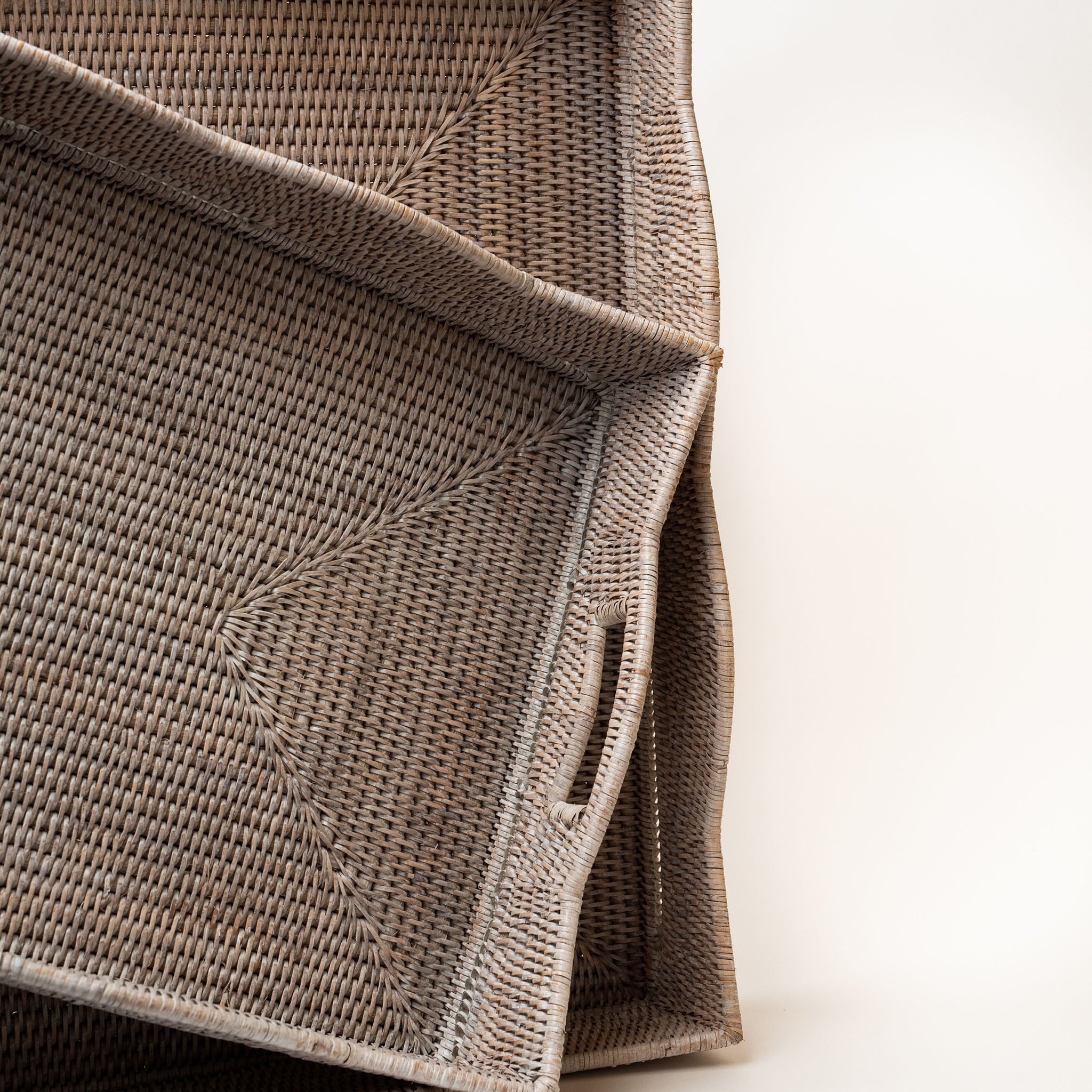 Square Scallop Rattan Tray in Whitewash - Addison West 