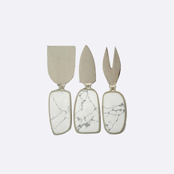 Zodax Amalfi three piece serving set with white stone handles
