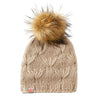 Shit that I knit brand motley beanie in camel on a white background