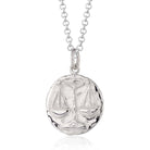 Scream Pretty brand silver Libra zodiac star sign necklaces on a white background