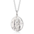 Scream Pretty brand silver Virgo zodiac star sign necklaces on a white background
