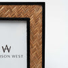 Natural and black Bamboo Photo Frame w/ Herringbone Pattern on a white background