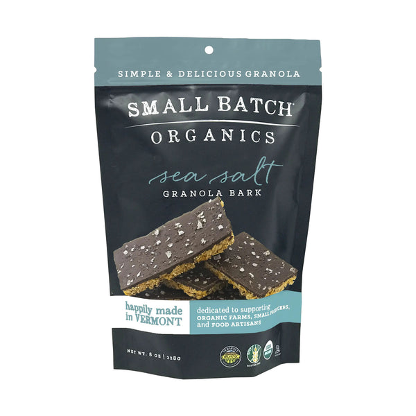 Small Batch Organics Sea Salt Granola Bark 8 ounce bag on a white background