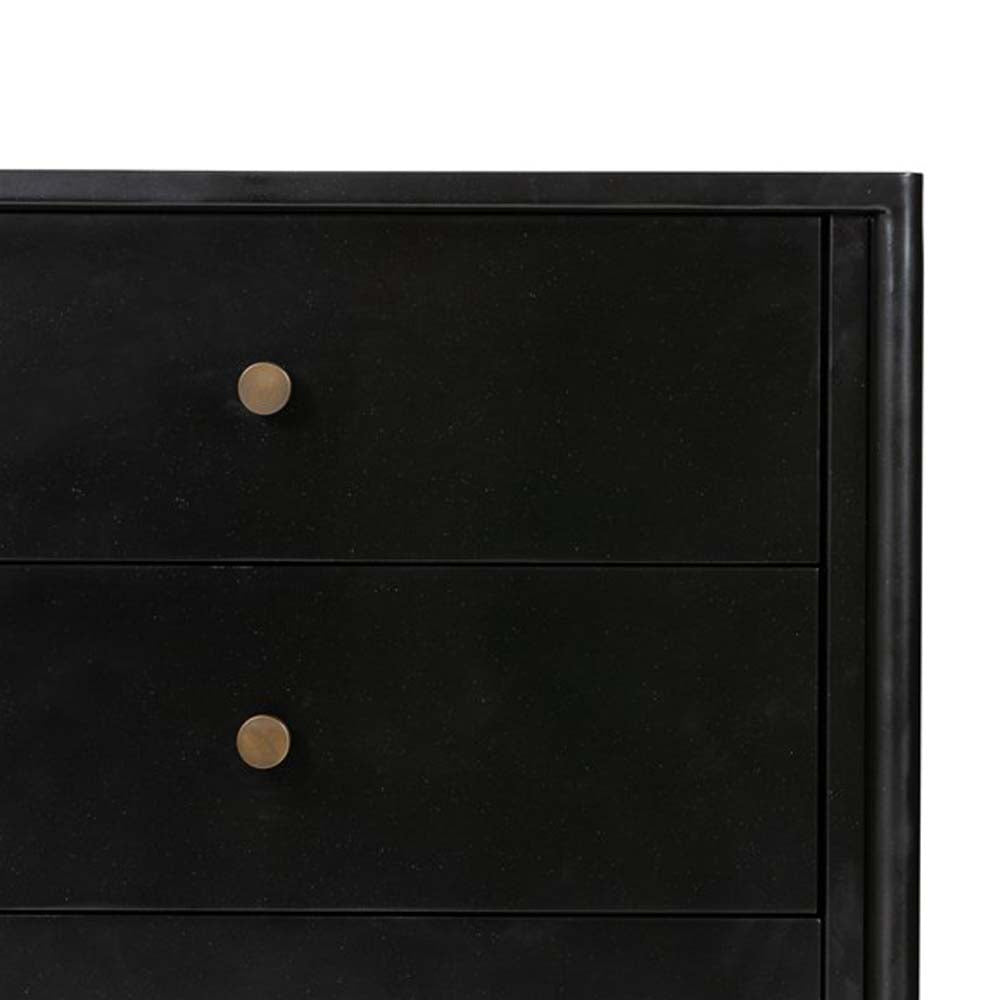 Black three drawer 'Soto' nightstand by four hands furniture on a white background