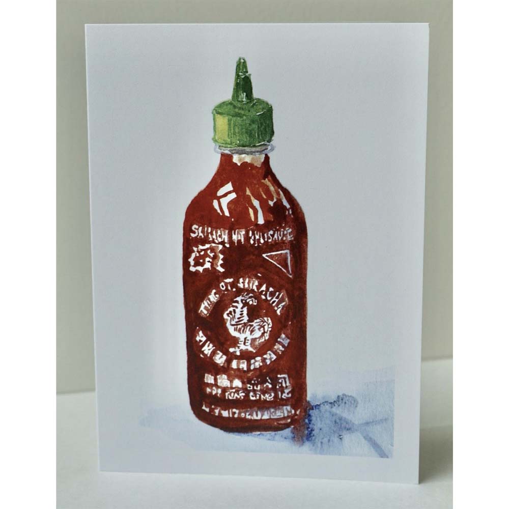 Sriracha greeting card by Lydia Ode on a white background