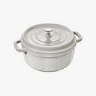 Staub 7 QT Cocotte in White Truffle on a white background at Addison West 