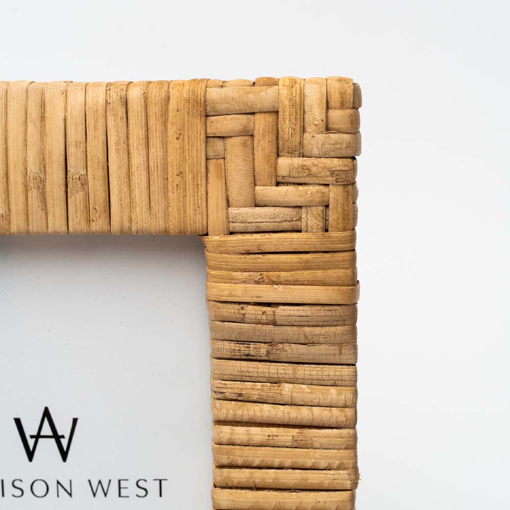 Handwoven Rattan Photo Frame (Holds 4" x 6" Photo) on a white background 