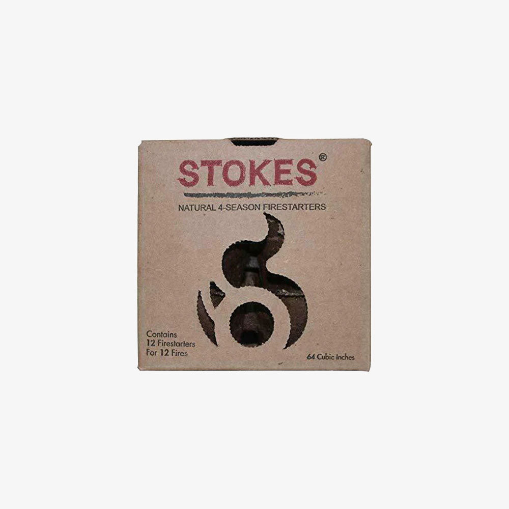 Brown box of Stokes natural fire starters on a white background