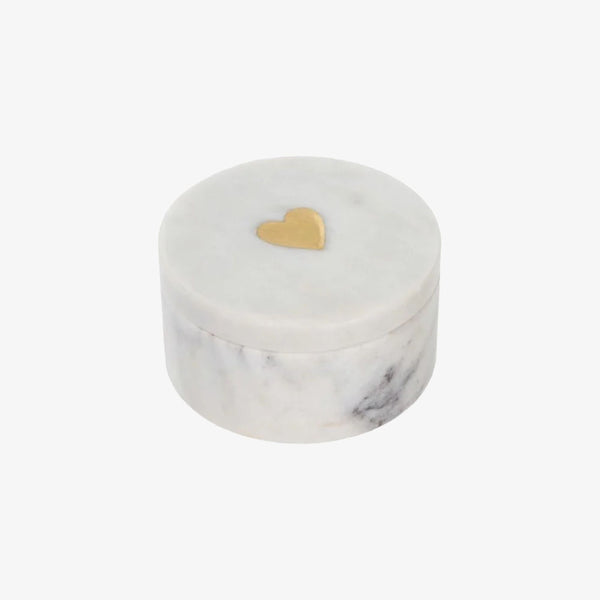 Sweet Heart Marble Box with gold heart inlay on a white background