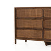 Six drawer 'Sydney' dresser with brown cane stained drawers stained mango wood exterior by Four Hands Furniture on a white background