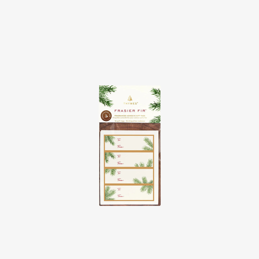Frasier Fir by Thymes scented gift tags on a white background