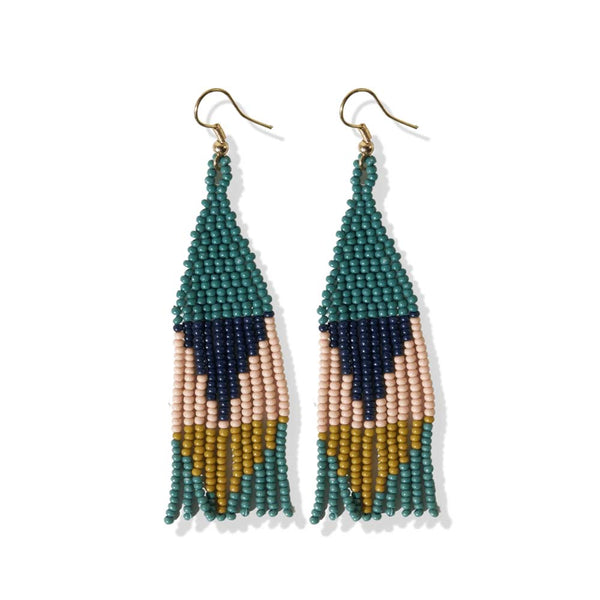 Ink + Alloy brand teal and pink triangle earring on a white background