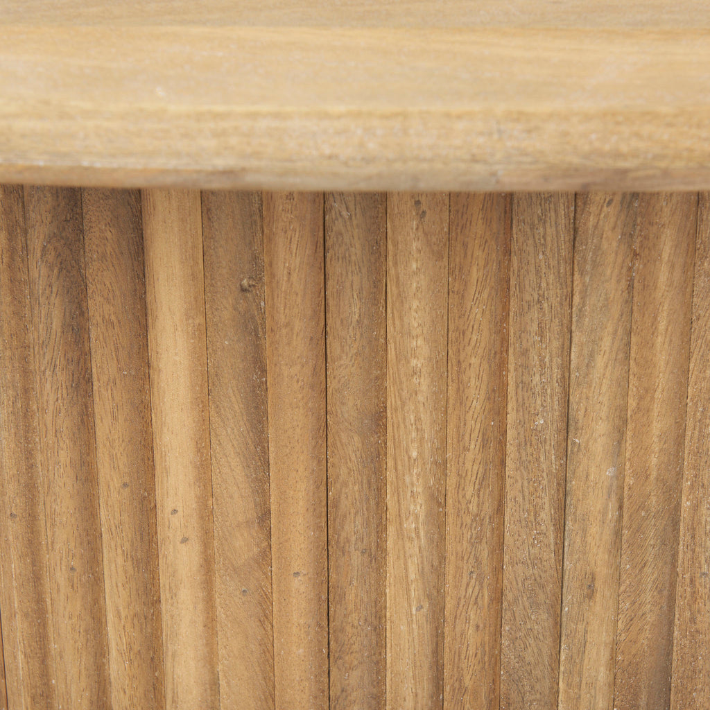 Close up of reeded wood on coffee table 