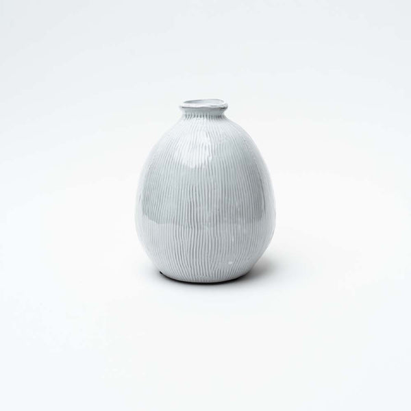 White Large Terracotta Vase with Engraved Lines on a white background 