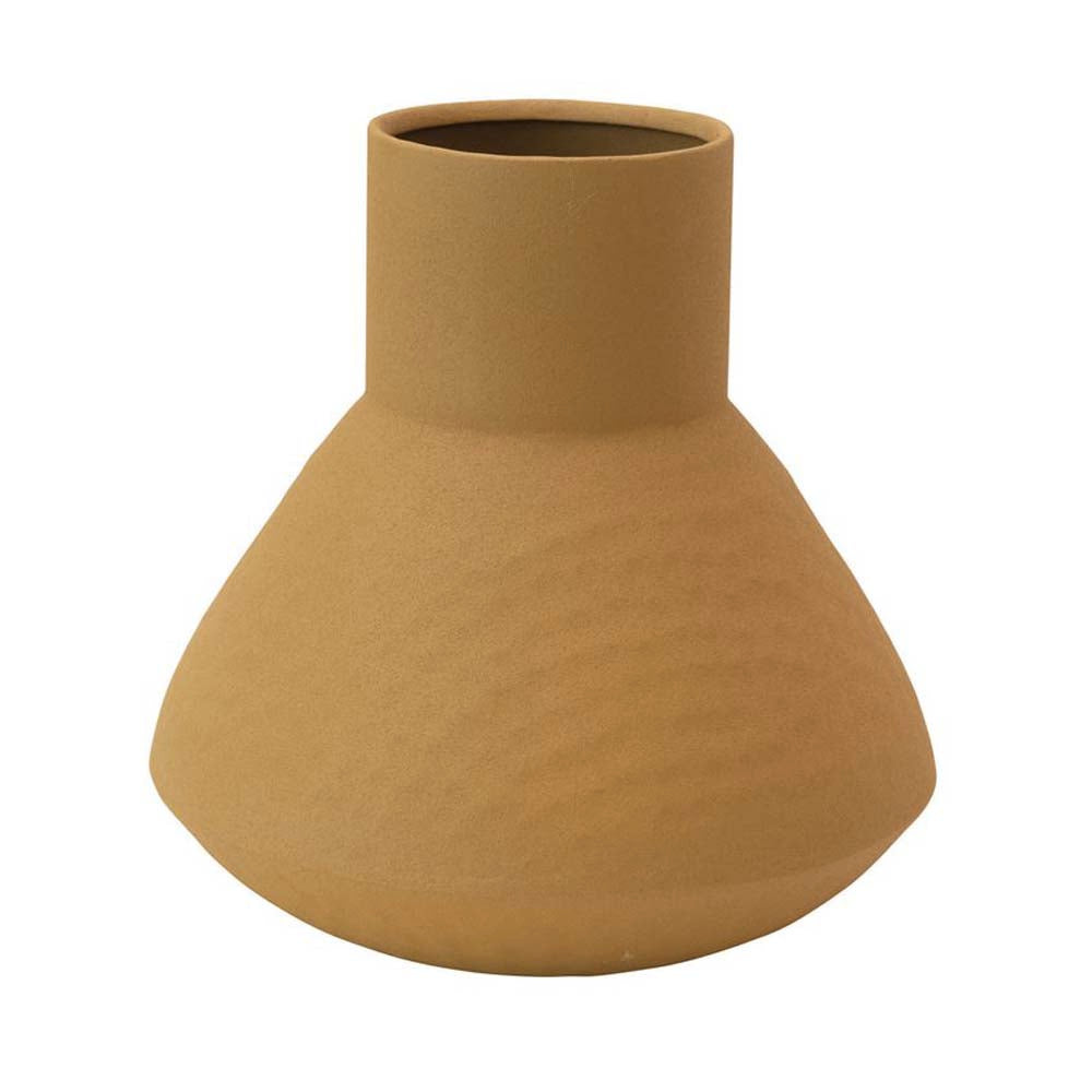Mustard textured metal vase on a white background