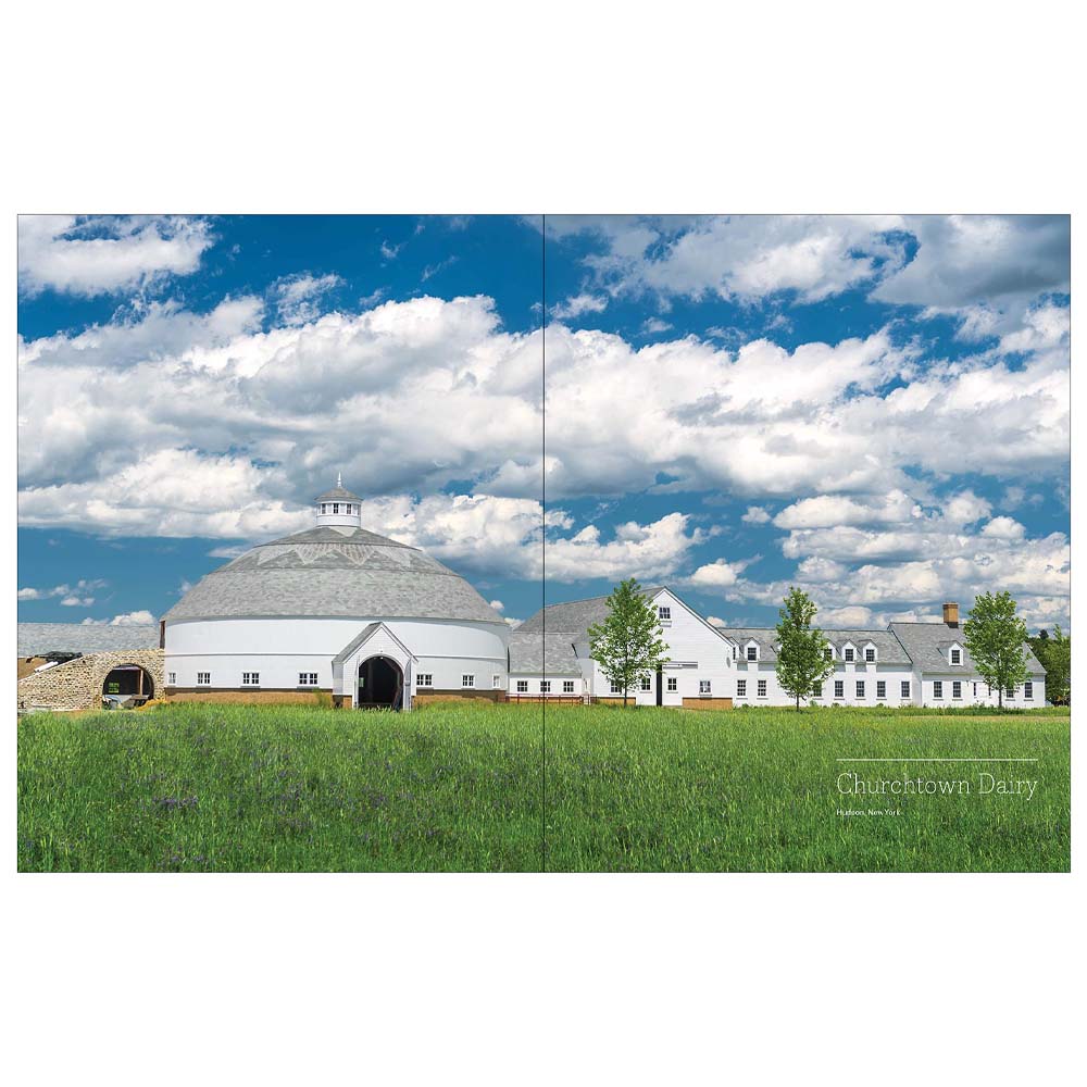 Interior pages of book titled 'The New Farm' on a white background