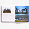 Interior pages of book: The New Old House historic and modern architecture combined showing a stone cottage with modern addition on Irish coast