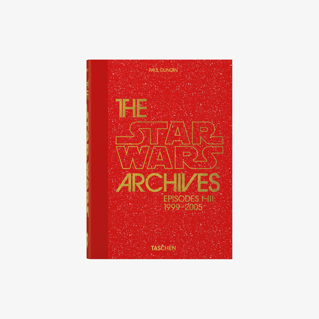 Red and gold front cover of book titled: The Star Wars Archives. 1999–2005.  on a white background