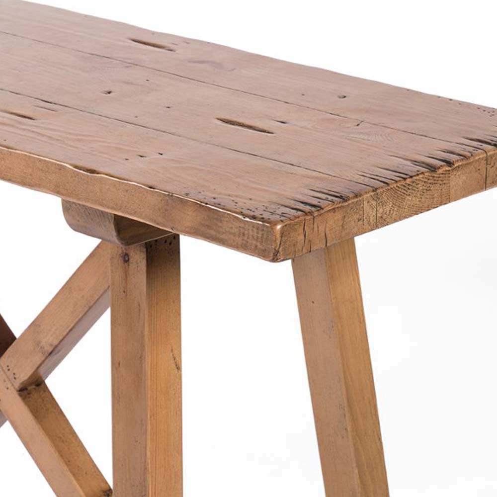 Waxed pine 'Trellis' console table by four hands furniture on a white background