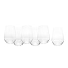 6 Tritan invento stemless wine glasses on a white background