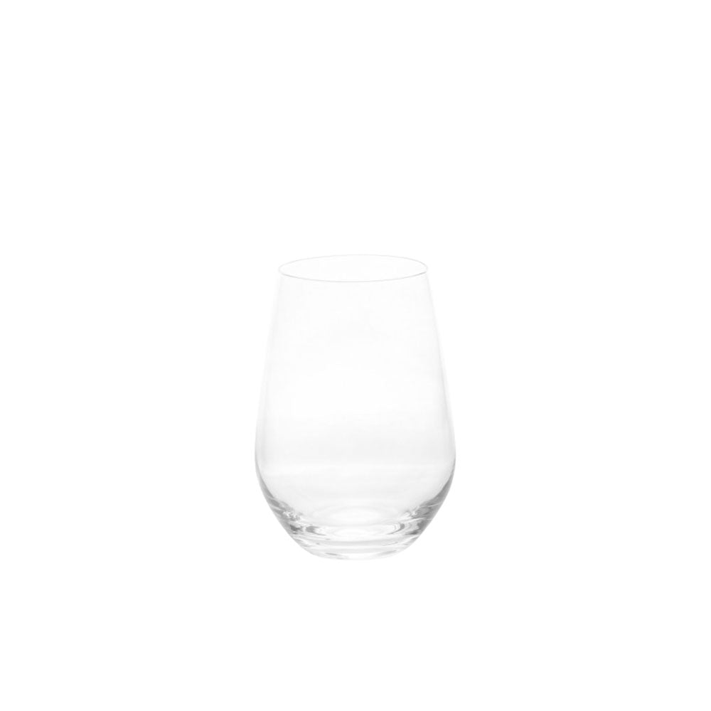 Tritan invento stemless wiine glass on a white background