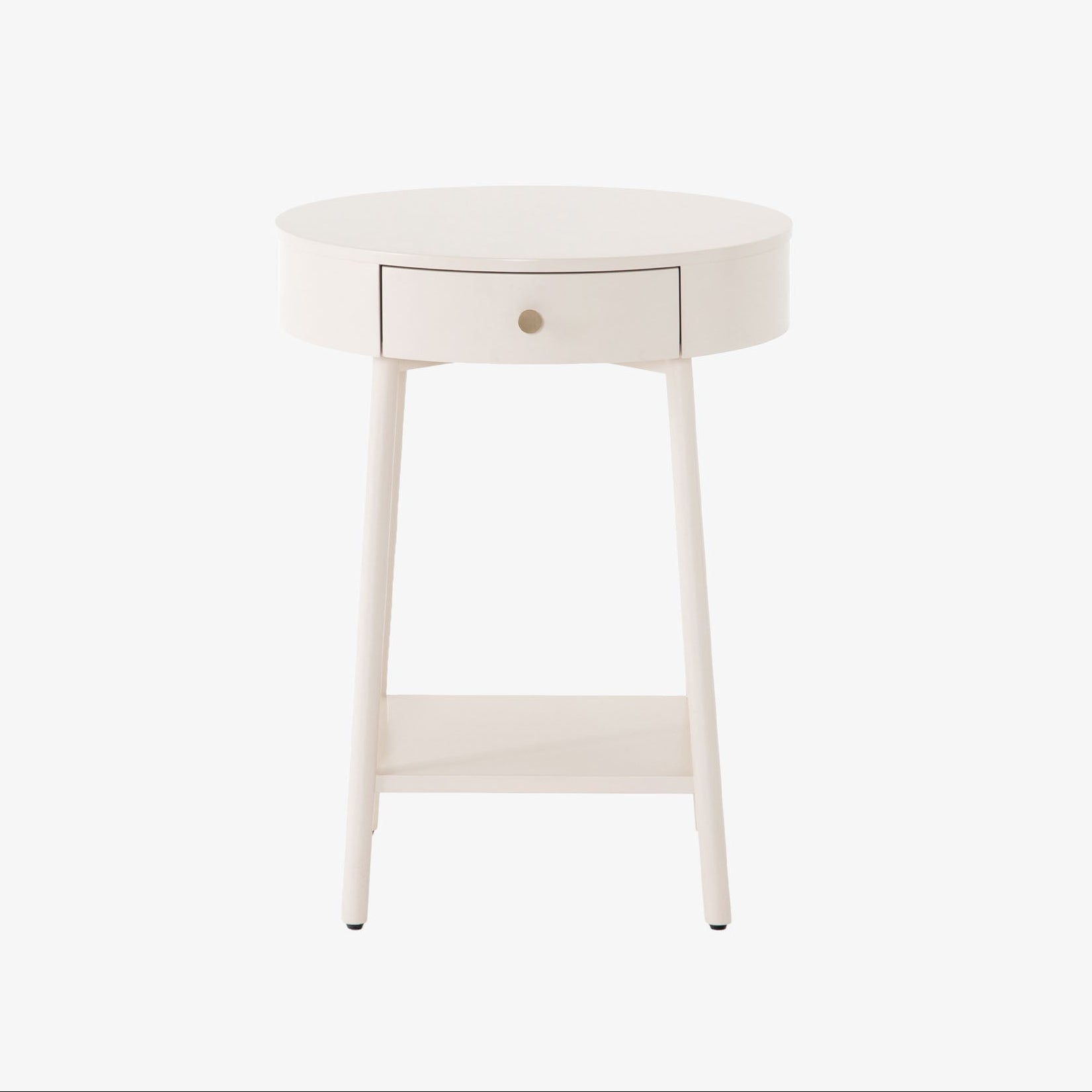 White round 'van' night stand with shelf and drawer  by four hands furniture on a white background