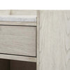 Close up view of Whitewashed nightstand with drawer and marble top on a white background