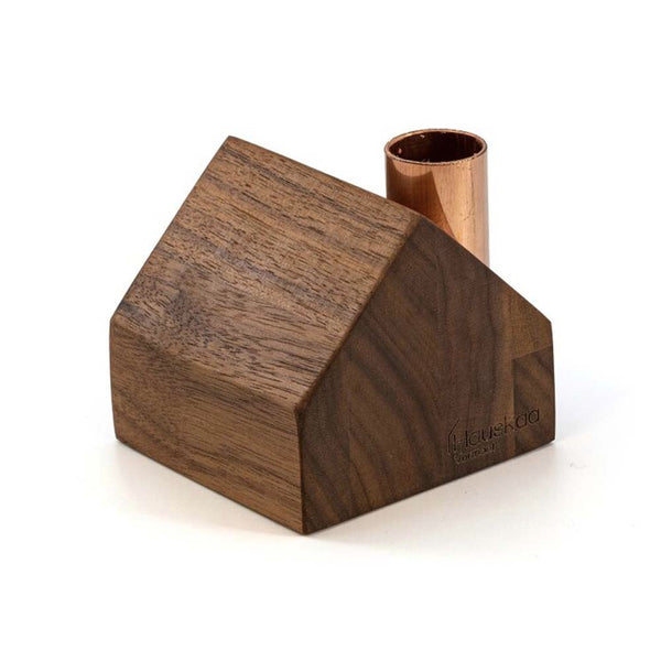 Hauskaa walnut wood cottage candle holder by Hauskaa on a white background