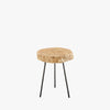 Reclaimed pine top table with three metal legs on a white background