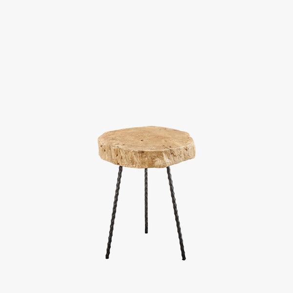 Furniture classics whiskey end table with wood top and steel legs on a white background